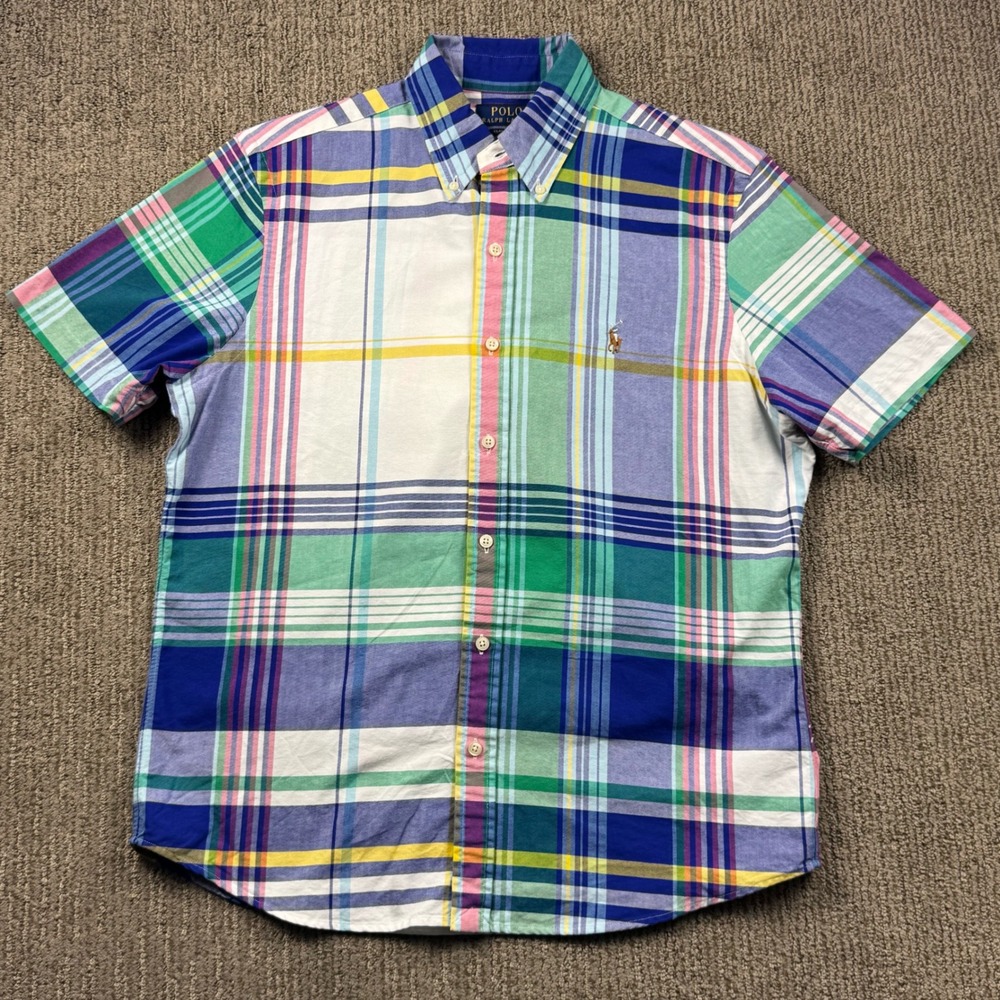 Polo Ralph Lauren Madras Plaid Untucked Classic Fit Button Up Shirt Mens M